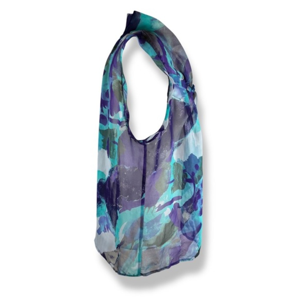 Jonathan Martin Painterly Watercolor Tie‎ Neck Top Womens Size XL Sheer Flowy - Picture 4 of 9